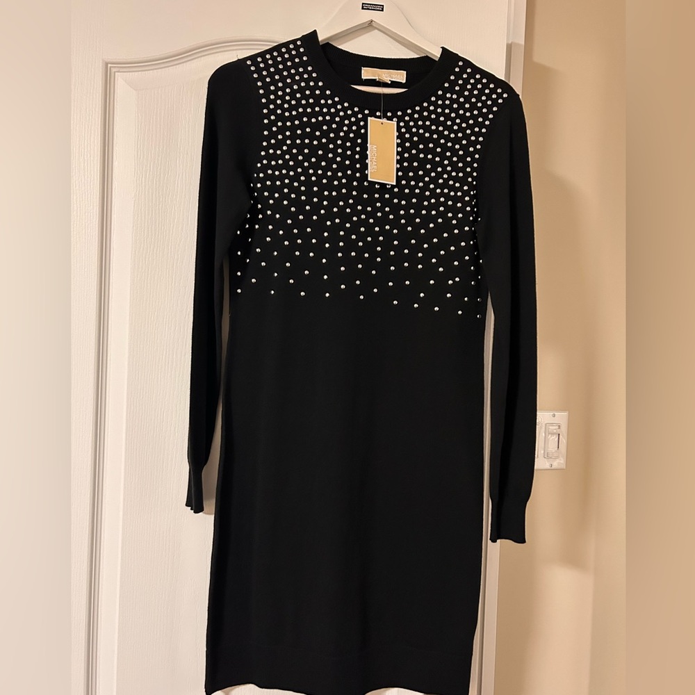 Brand new black MK sweater dress with silver embellishment